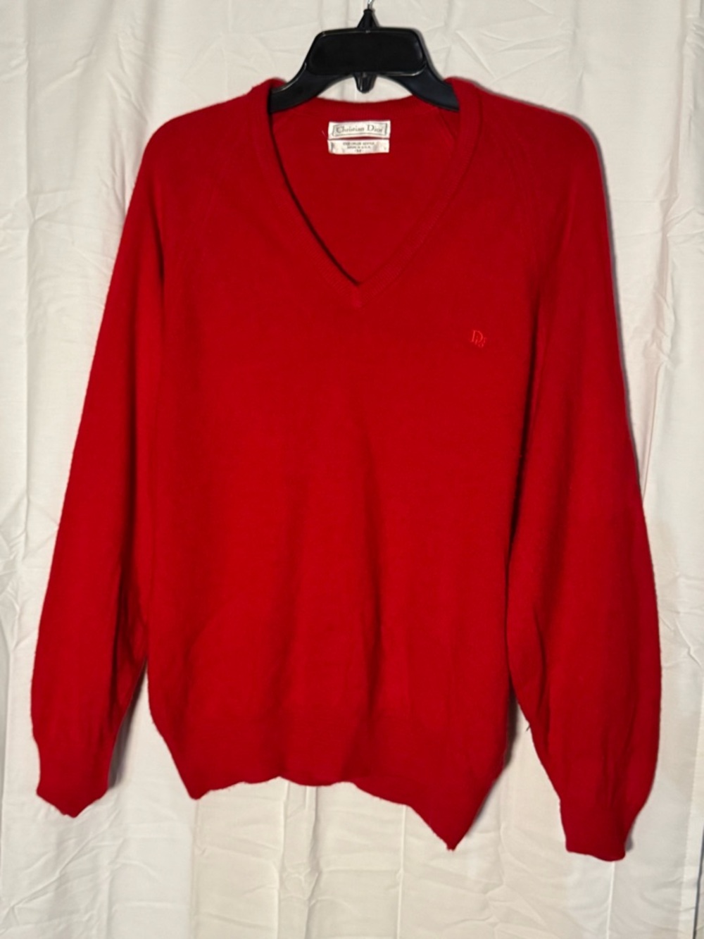 Dior Men's Vintage V-Neck Sweater in Bright Red